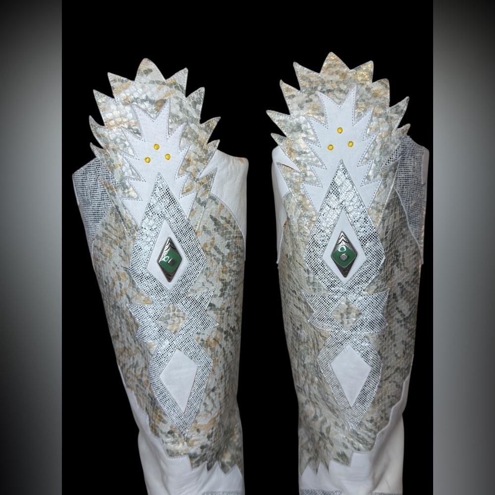 🌟 RARE Vintage Neiman Marcus White Western Tall Leather Boots Metallic sz 37.5 🌟 - Picture 5 of 13
